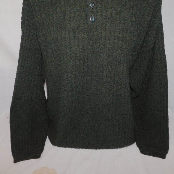 VTG Bill Blass Sweater Mens XL Green Knit Grandpa Henley Fisherman 90s Y2K USA - Picture 3 of 10